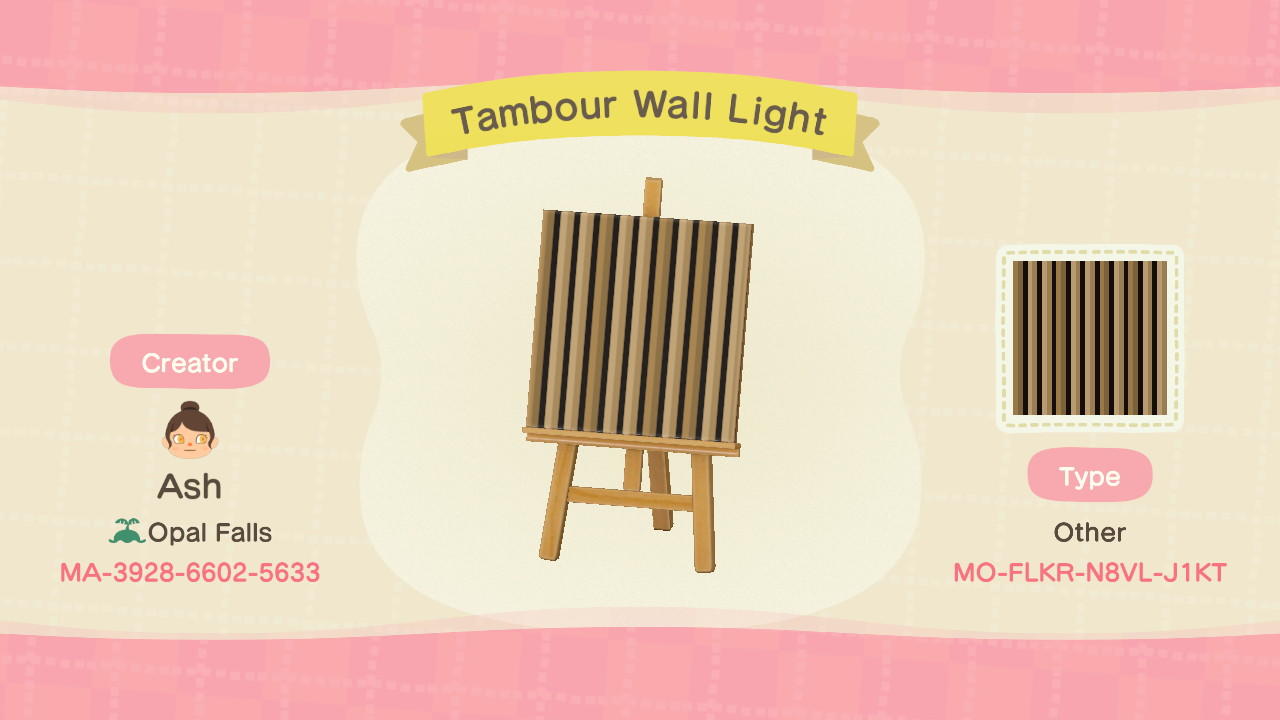 Animal Crossing Design Code: MO-FLKR-N8VL-J1KT Tambour Wall Light