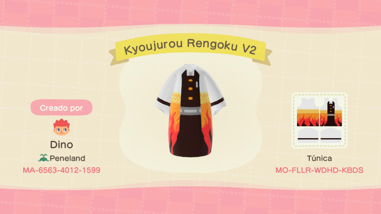Animal Crossing Design Code: MO-FLLR-WDHD-KBDS Kyoujurou Rengoku