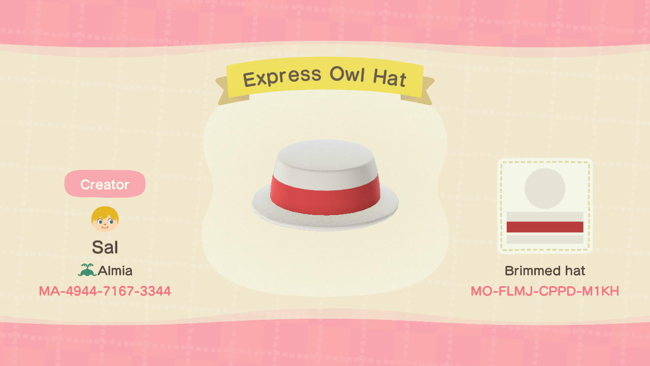 Animal Crossing Design Code: MO-FLMJ-CPPD-M1KH Express Owl Hat
