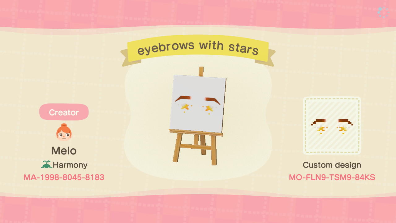 Animal Crossing Design Code: MO-FLN9-TSM9-84KS Eyebrows with stars