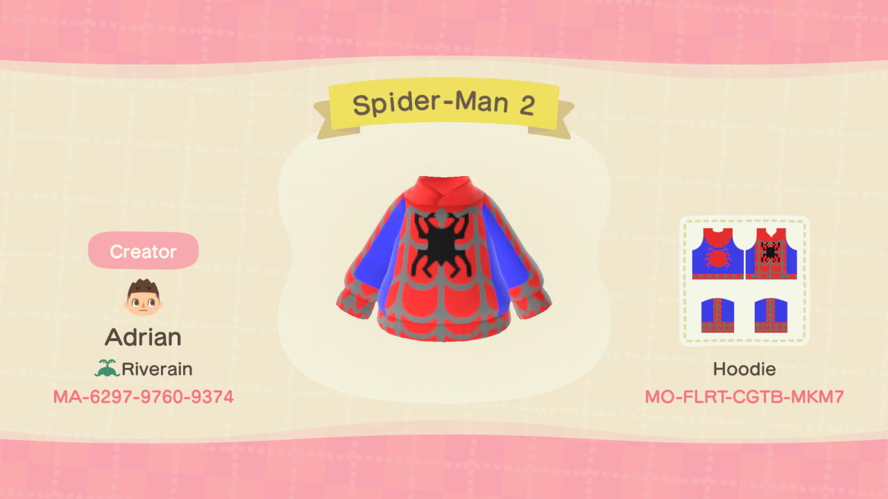 Animal Crossing Design Code: MO-FLRT-CGTB-MKM7 Spider-Man 2