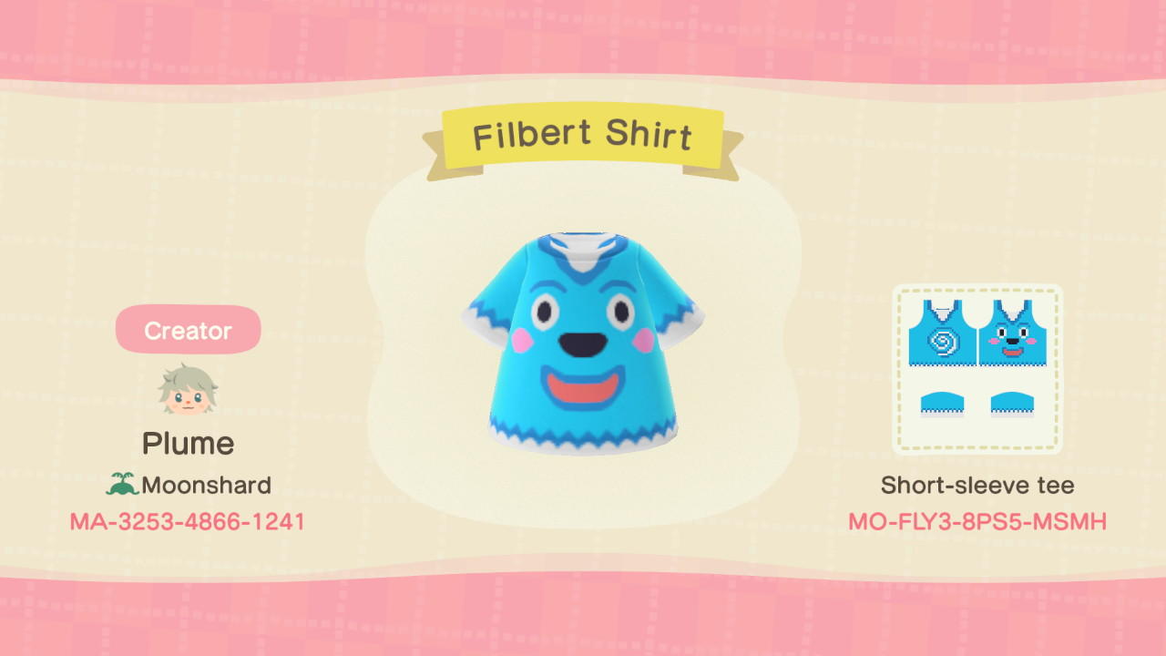 Animal Crossing Design Code: MO-FLY3-8PS5-MSMH Filbert Shirt