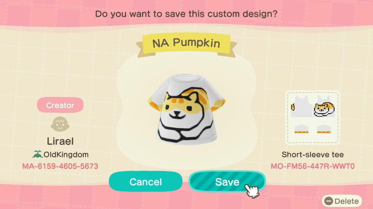 Animal Crossing Design Code: MO-FM56-447R-WWT0 Neko Atsume Pumpkin