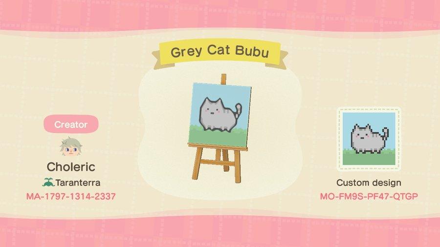 Animal Crossing Design Code: MO-FM9S-PF47-QTGP Grey Cat Bubu