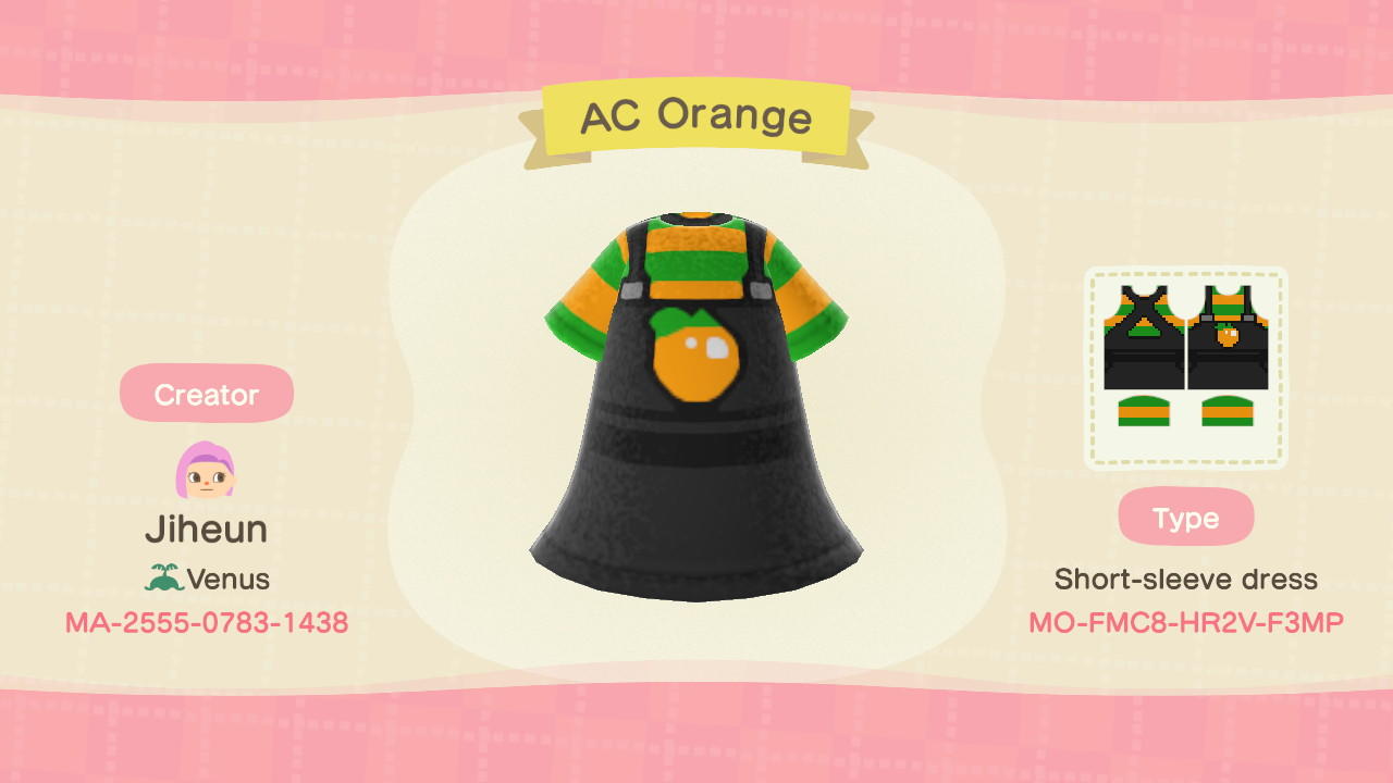 Animal Crossing Design Code: MO-FMC8-HR2V-F3MP AC Orange Overalls