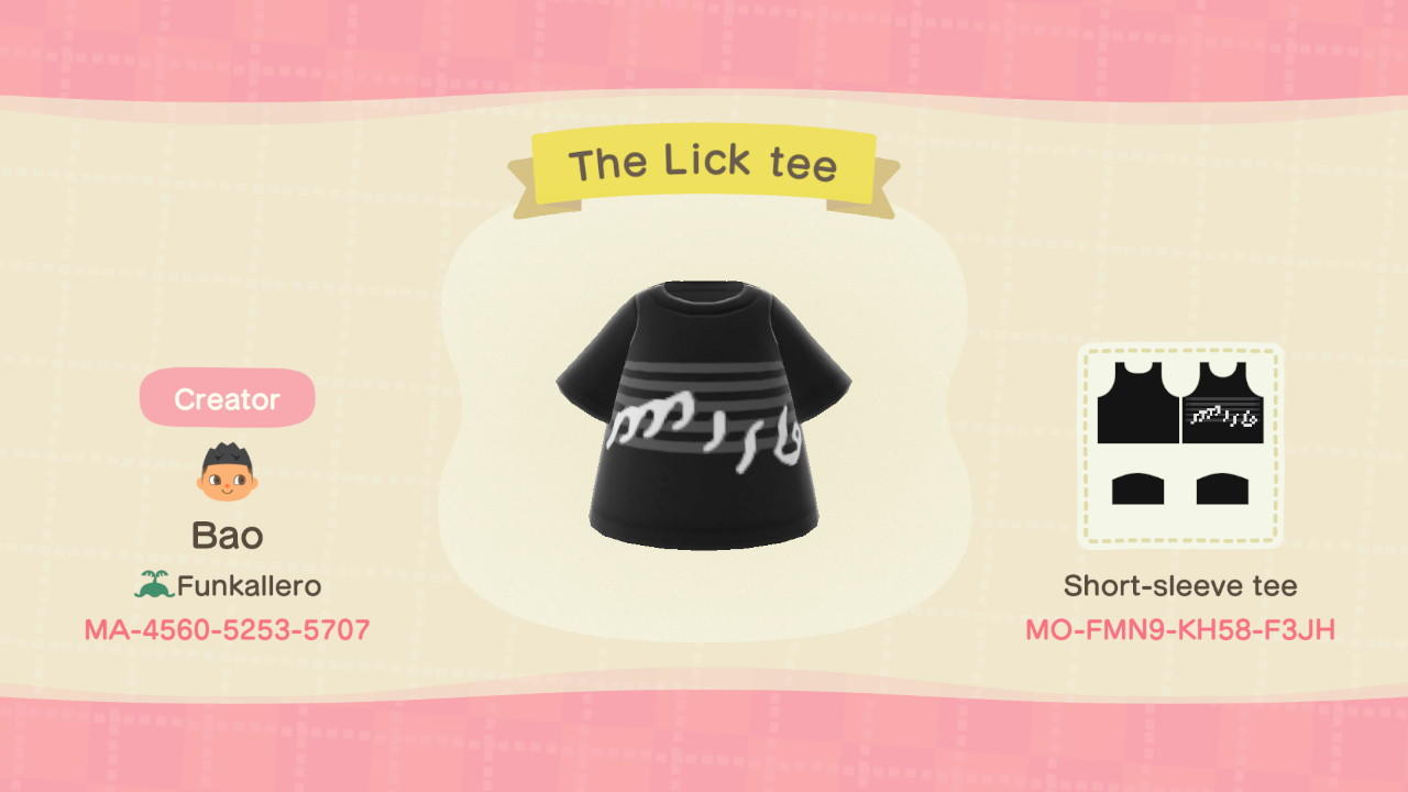 Animal Crossing Design Code: MO-FMN9-KH58-F3JH The Lick tee