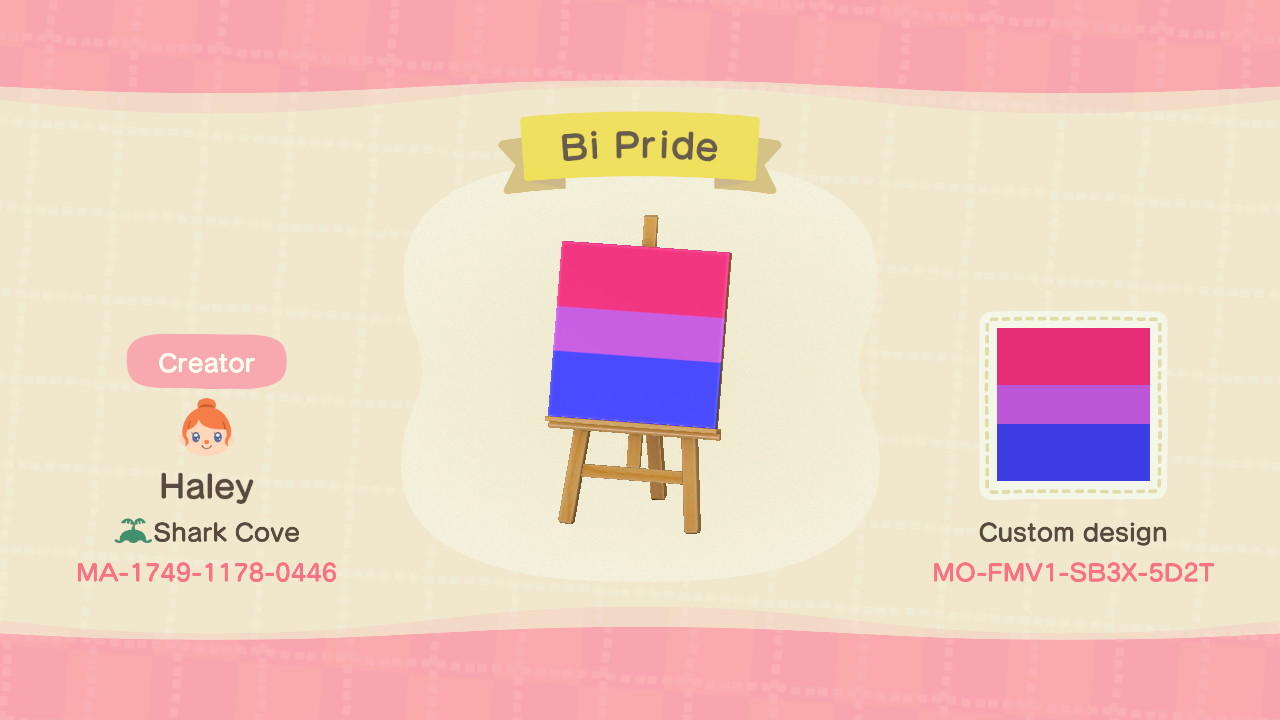 Animal Crossing Design Code: MO-FMV1-SB3X-5D2T Bi Pride