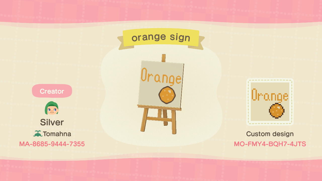 Animal Crossing Design Code: MO-FMY4-BQH7-4JTS orange sign
