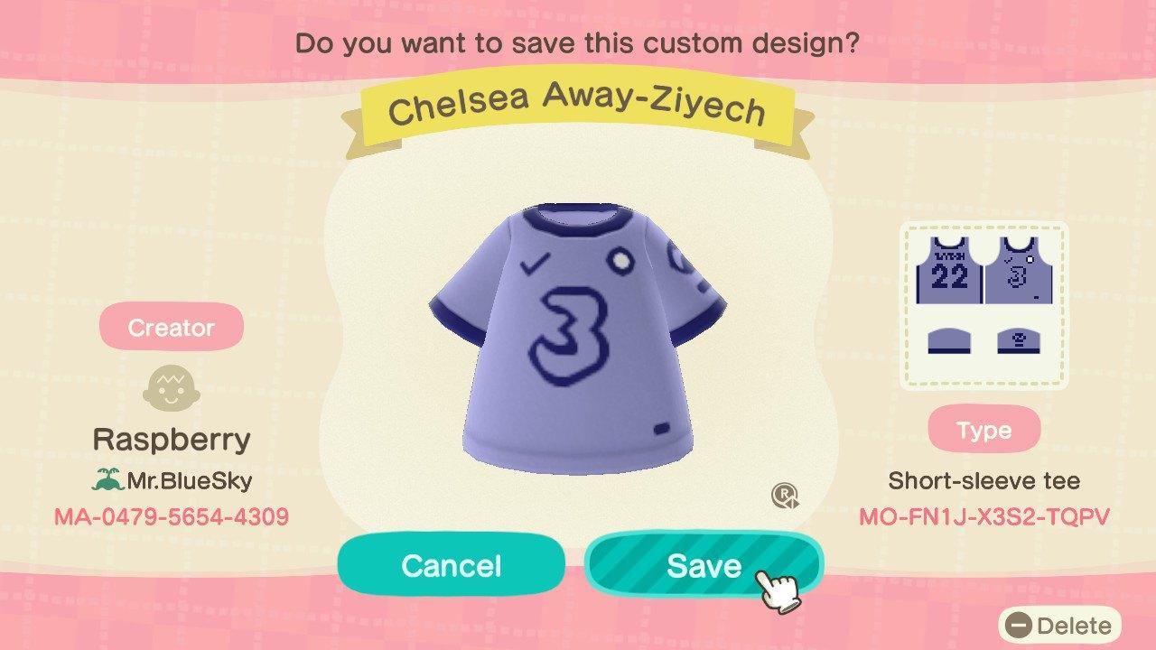Animal Crossing Design Code: MO-FN1J-X3S2-TQPV Chelsea Away-Ziyech