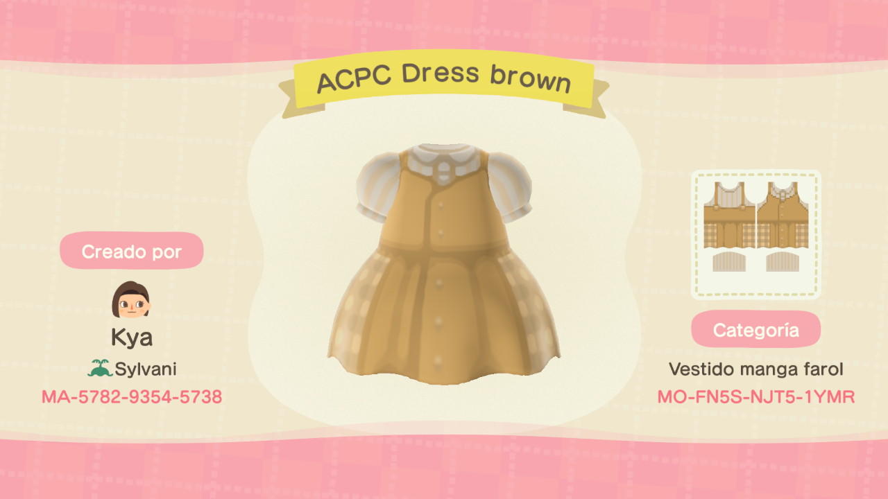 Animal Crossing Design Code: MO-FN5S-NJT5-1YMR acpc dress brown