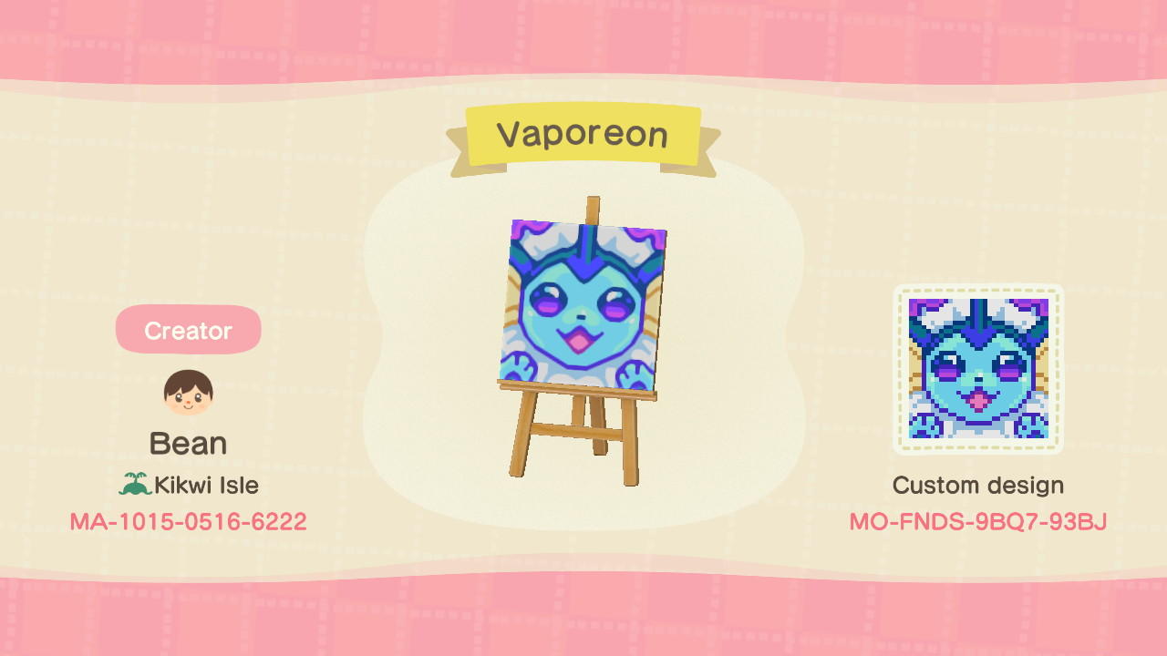 Animal Crossing Design Code: MO-FNDS-9BQ7-93BJ Vaporeon