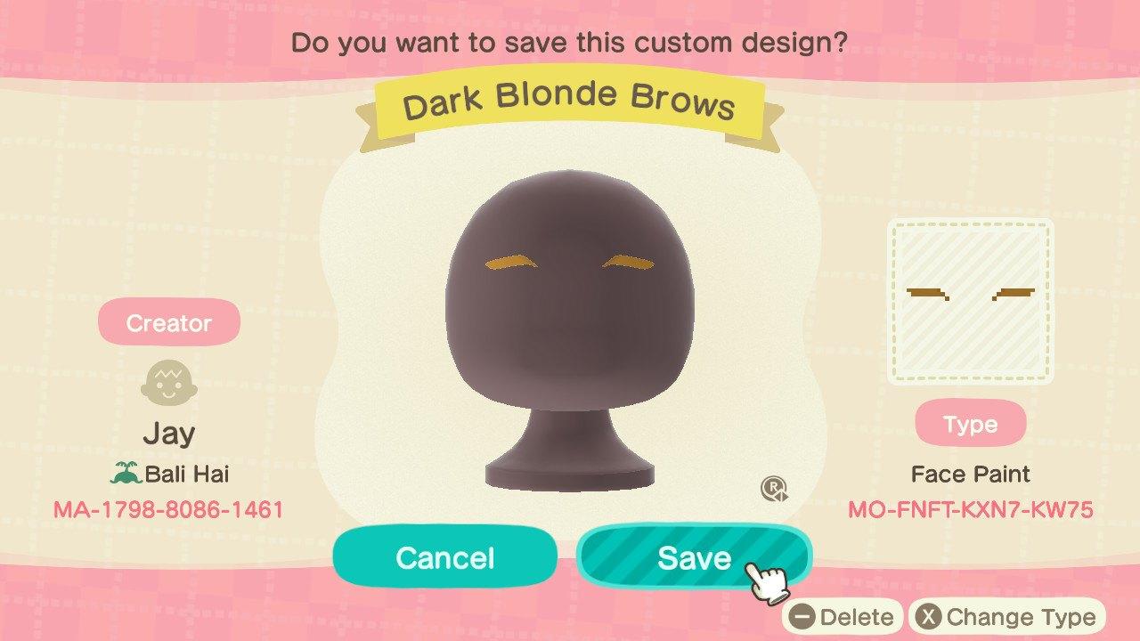 Animal Crossing Design Code: MO-FNFT-KXN7-KW75 Dark Blonde Brows