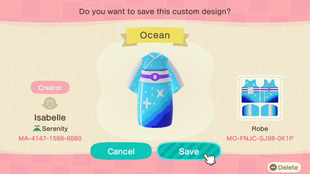 Animal Crossing Design Code: MO-FNJC-SJ98-0K1P Ocean