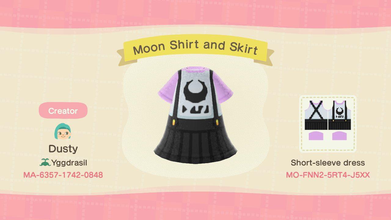 Animal Crossing Design Code: MO-FNN2-5RT4-J5XX Moon Shirt and Skirt