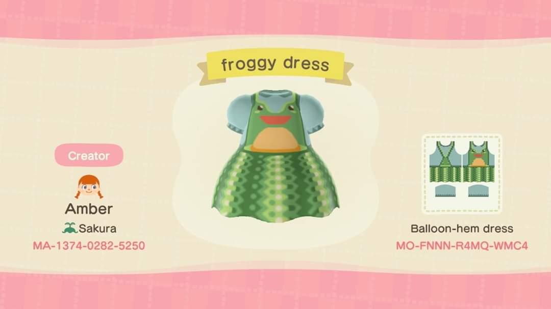 Animal Crossing Design Code: MO-FNNN-R4MQ-WMC4 froggy dress