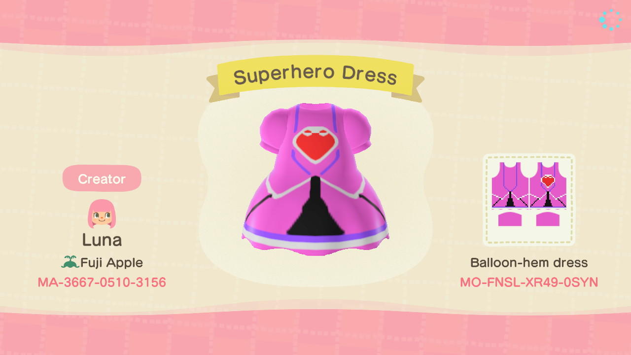 Animal Crossing Design Code: MO-FNSL-XR49-0SYN Superhero Dress
