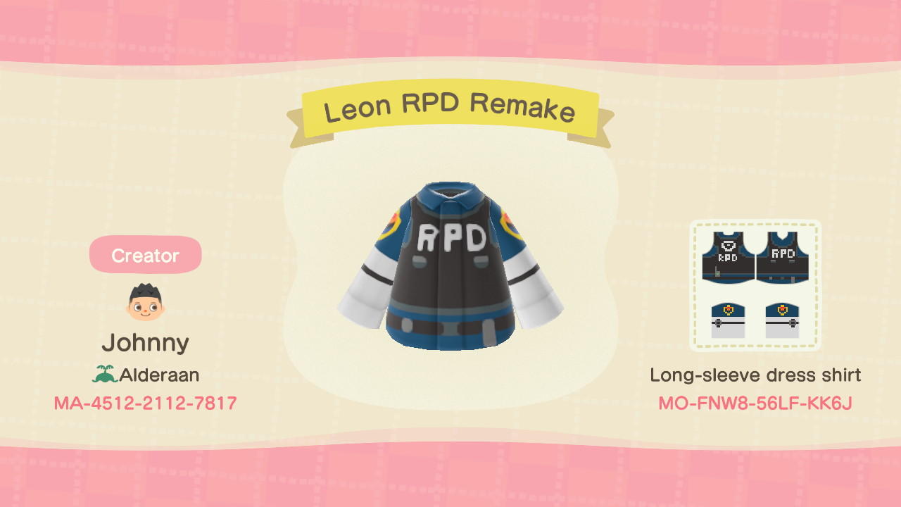 Animal Crossing Design Code: MO-FNW8-56LF-KK6J Leon RPD Remake