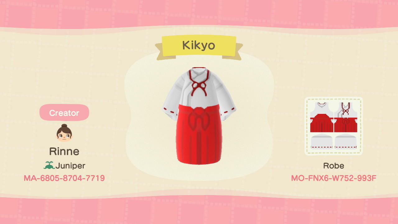 Animal Crossing Design Code: MO-FNX6-W752-993F Kikyo from Inuyasha