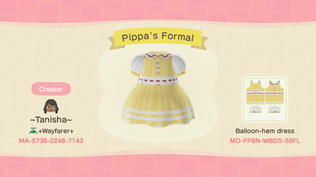 Animal Crossing Design Code: MO-FP6N-WBDS-59FL Pippa’s Formal