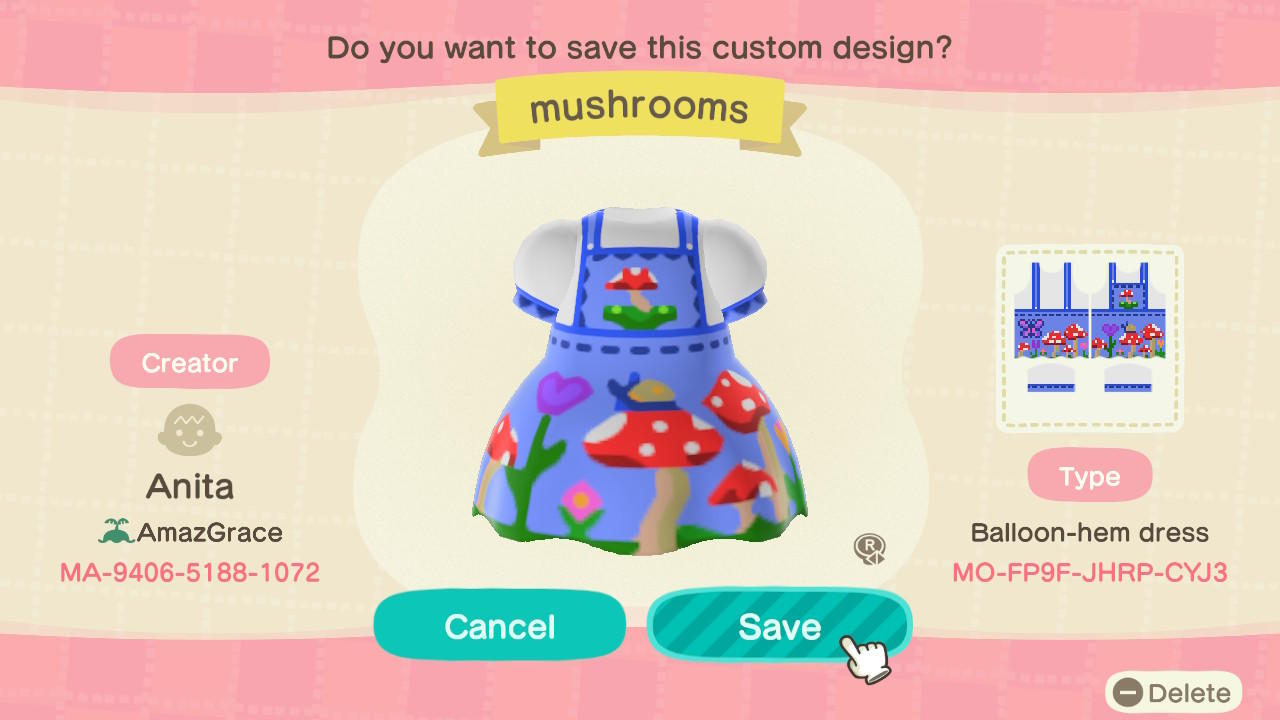 Animal Crossing Design Code: MO-FP9F-JHRP-CYJ3 Mushrooms