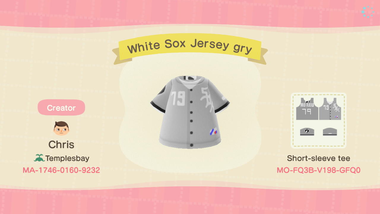 Animal Crossing Design Code: MO-FQ3B-V198-GFQ0 White Sox Jersey gry