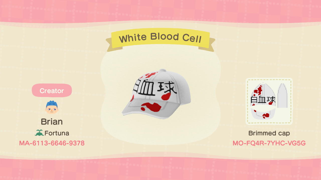 Animal Crossing Design Code: MO-FQ4R-7YHC-VG5G White Blood Cell