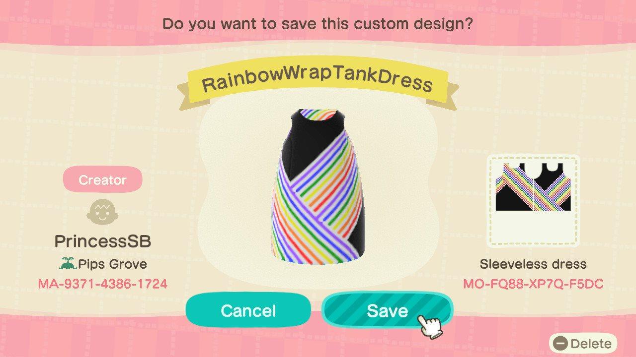 Animal Crossing Design Code: MO-FQ88-XP7Q-F5DC Rainbow Pride Wrap