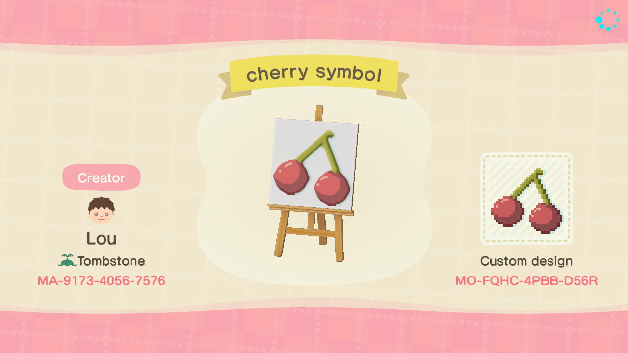 Animal Crossing Design Code: MO-FQHC-4PBB-D56R cherry symbol
