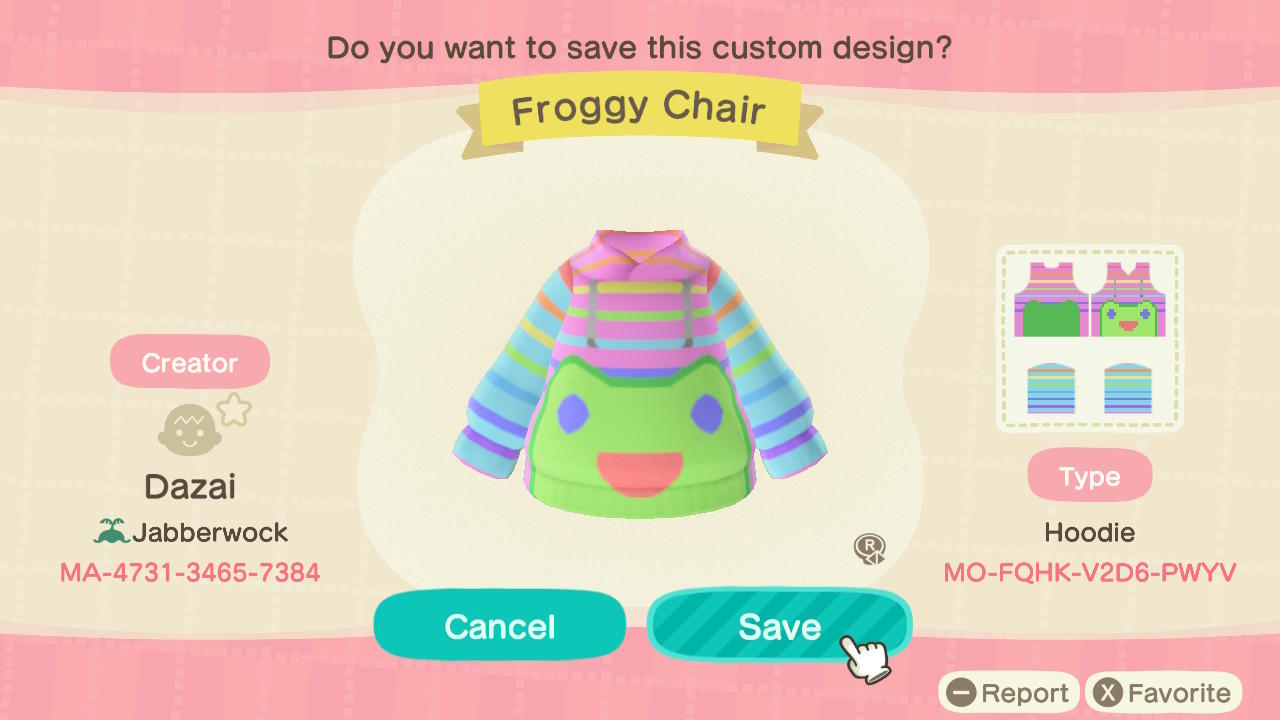 Animal Crossing Design Code: MO-FQHK-V2D6-PWYV Froggy Chair