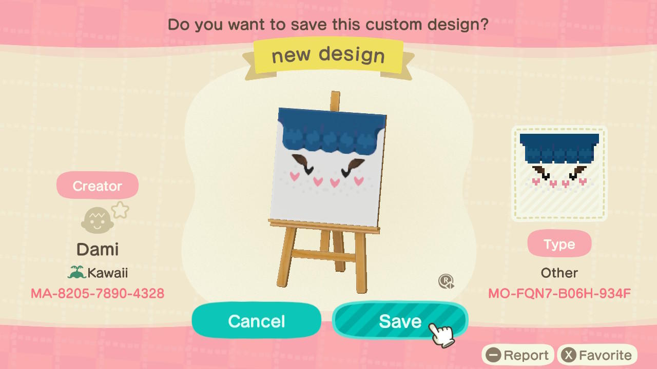 Animal Crossing Design Code: MO-FQN7-B06H-934F Blue Bangs n Hearts