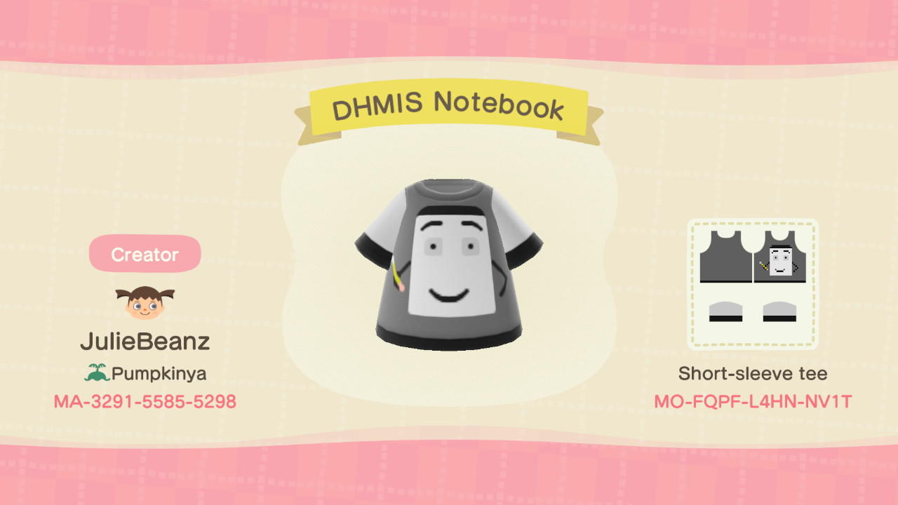 Animal Crossing Design Code: MO-FQPF-L4HN-NV1T DHMIS Notebook