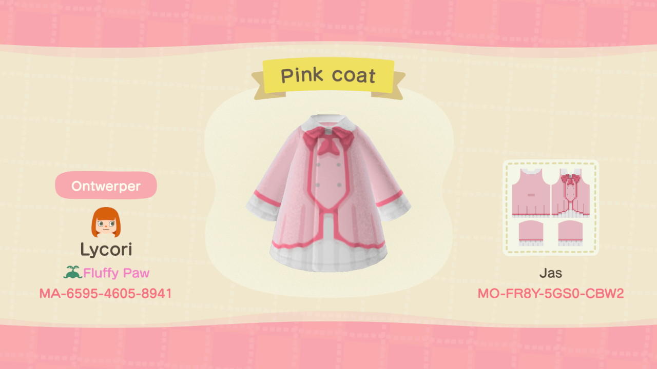 Animal Crossing Design Code: MO-FR8Y-5GS0-CBW2 Pink coat