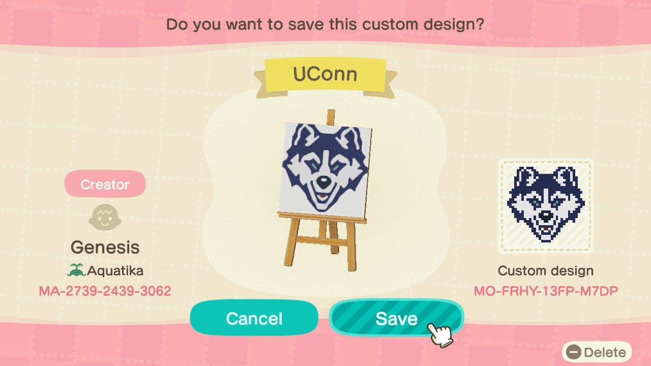 Animal Crossing Design Code: MO-FRHY-13FP-M7DP UConn Husky