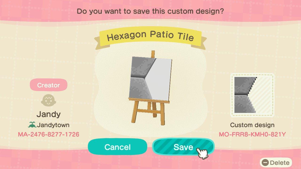 Animal Crossing Design Code: MO-FRR8-KMH0-821Y Hexagon Patio Tile