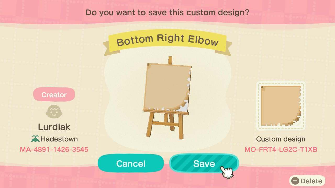 Animal Crossing Design Code: MO-FRT4-LG2C-T1XB Bottom Right Elbow