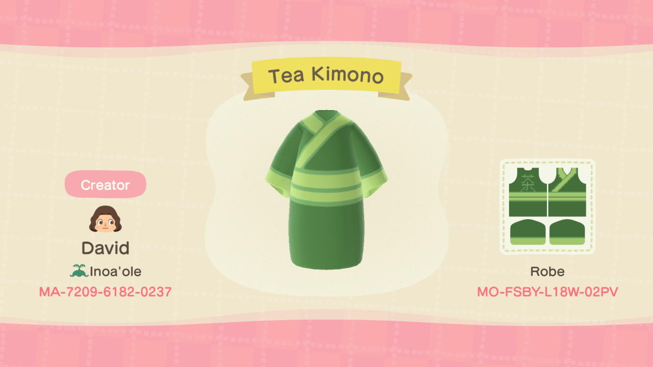 Animal Crossing Design Code: MO-FSBY-L18W-02PV Tea Kimono