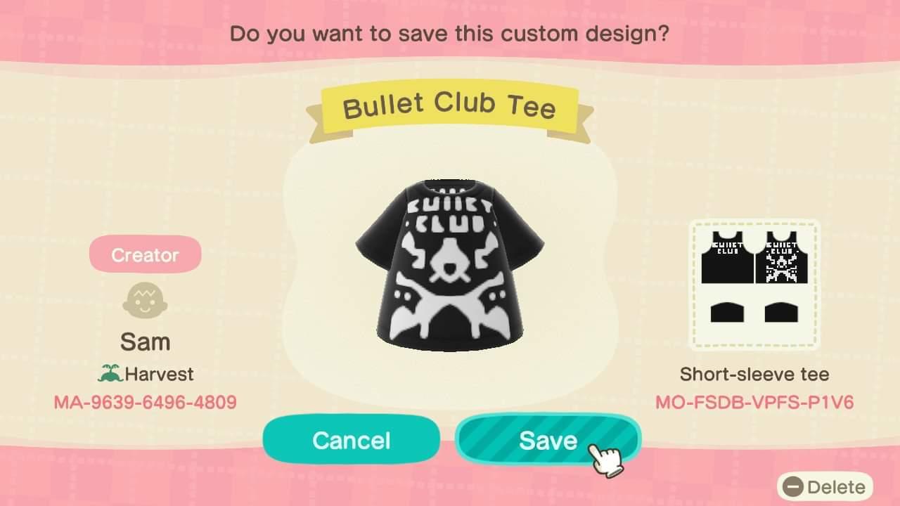 Animal Crossing Design Code: MO-FSDB-VPFS-P1V6 Bullet Club Tee