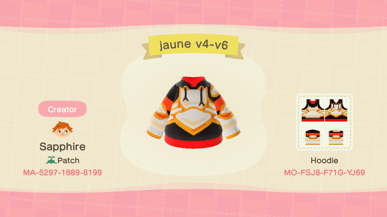 Animal Crossing Design Code: MO-FSJ8-F71G-YJ69 jaune hoodie v4-v6