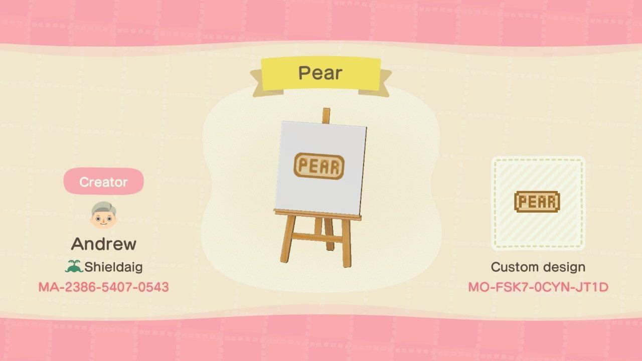 Animal Crossing Design Code: MO-FSK7-0CYN-JT1D Pear