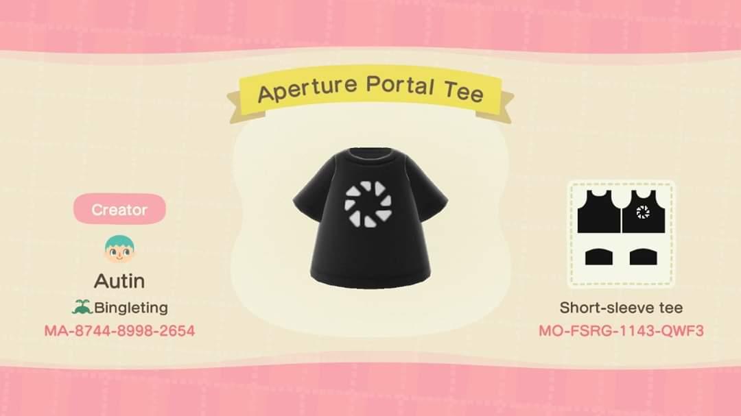 Animal Crossing Design Code: MO-FSRG-1143-QWF3 Aperture Portal Tee