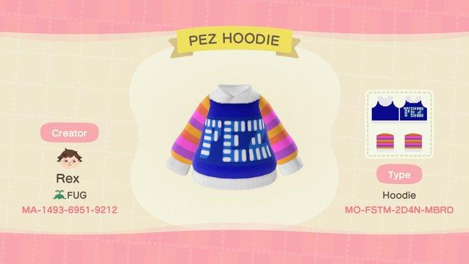 Animal Crossing Design Code: MO-FSTM-2D4N-MBRD PEZ HOODIE