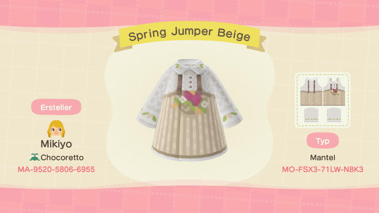 Animal Crossing Design Code: MO-FSX3-71LW-N8K3 Spring Jumper Beige