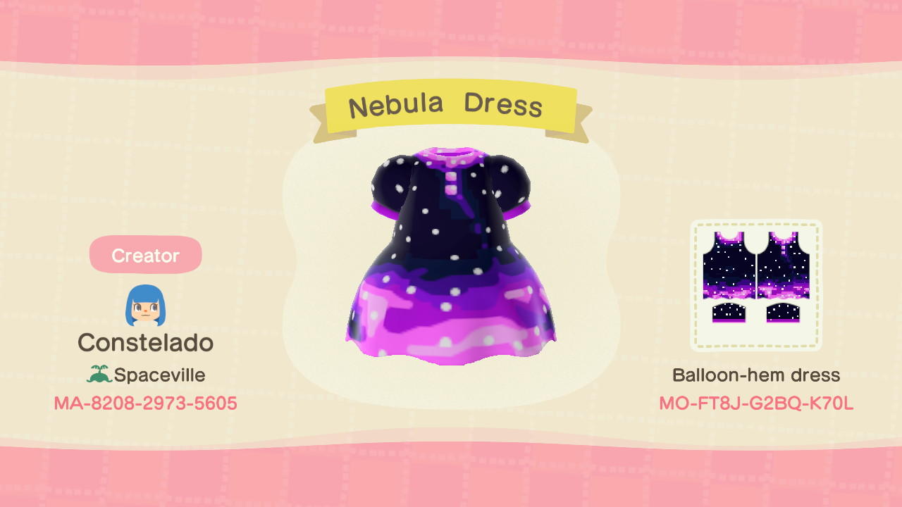 Animal Crossing Design Code: MO-FT8J-G2BQ-K70L Nebula Dress