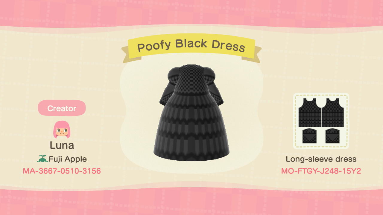 Animal Crossing Design Code: MO-FTGY-J248-15Y2 Poofy Black Dress