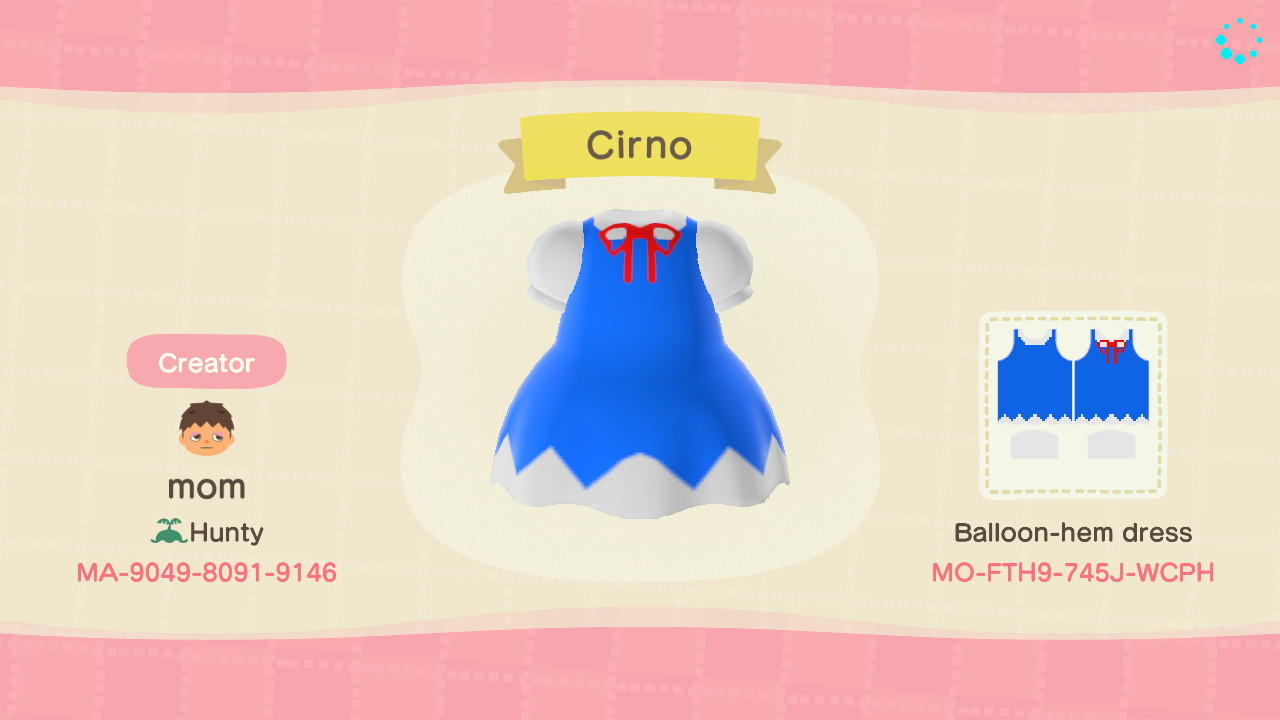 Animal Crossing Design Code: MO-FTH9-745J-WCPH Cirno