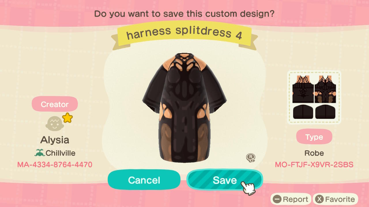 Animal Crossing Design Code: MO-FTJF-X9VR-2SBS Harness SplitDress 4