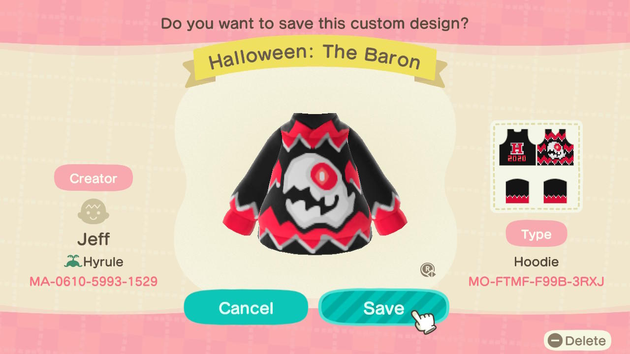 Animal Crossing Design Code: MO-FTMF-F99B-3RXJ Halloween: The Baron
