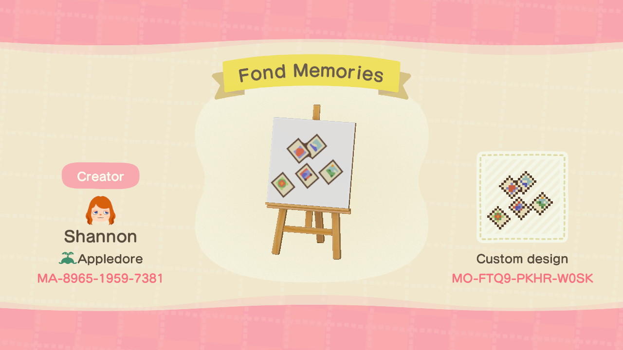 Animal Crossing Design Code: MO-FTQ9-PKHR-W0SK Fond Memories