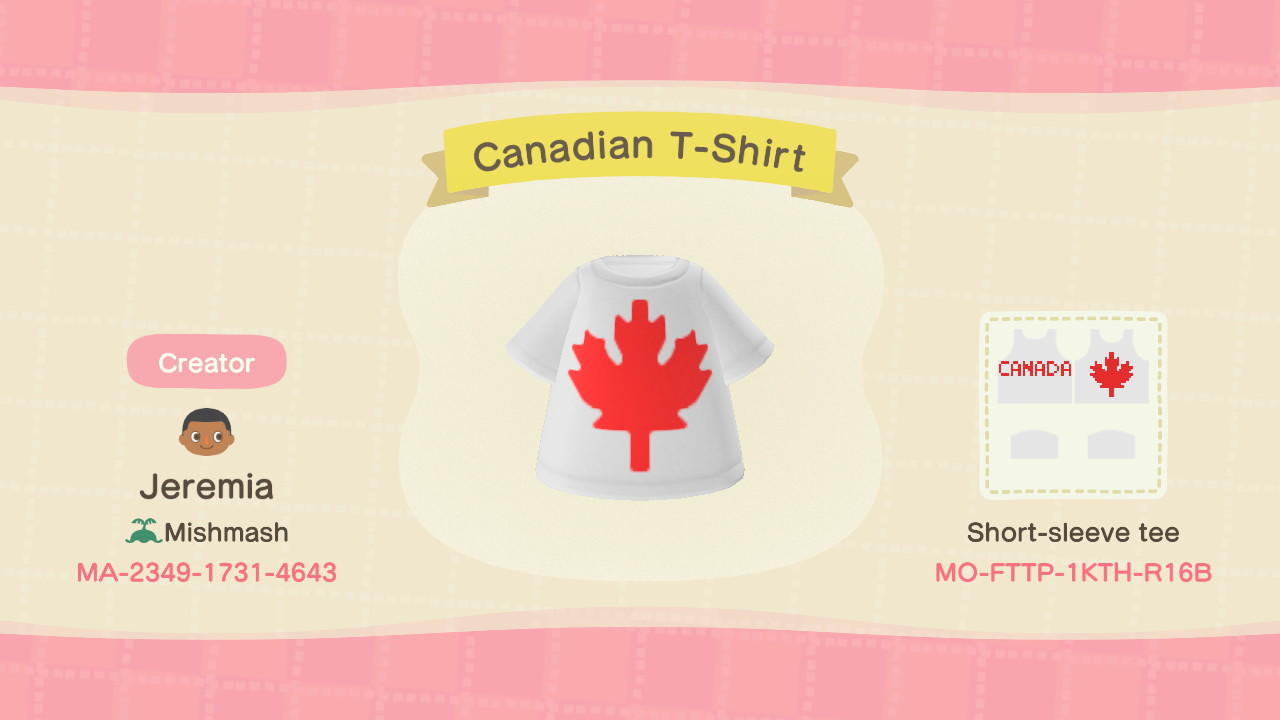 Animal Crossing Design Code: MO-FTTP-1KTH-R16B Canadian T-Shirt