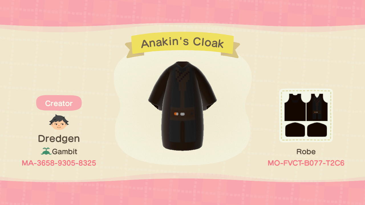 Animal Crossing Design Code: MO-FVCT-B077-T2C6 Anakin&#39;s Cloak